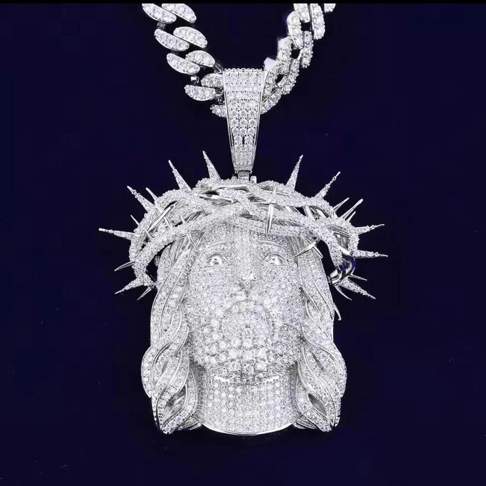 Thorn Crown Jesus Head Pendant, 20 Inch Cuban Chain 9mm link
